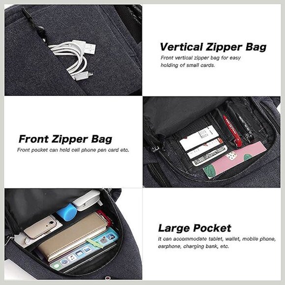 Sling Backpack,Canvas Crossbody Hiking Daypack , Space Gray - Picture 4 of 7